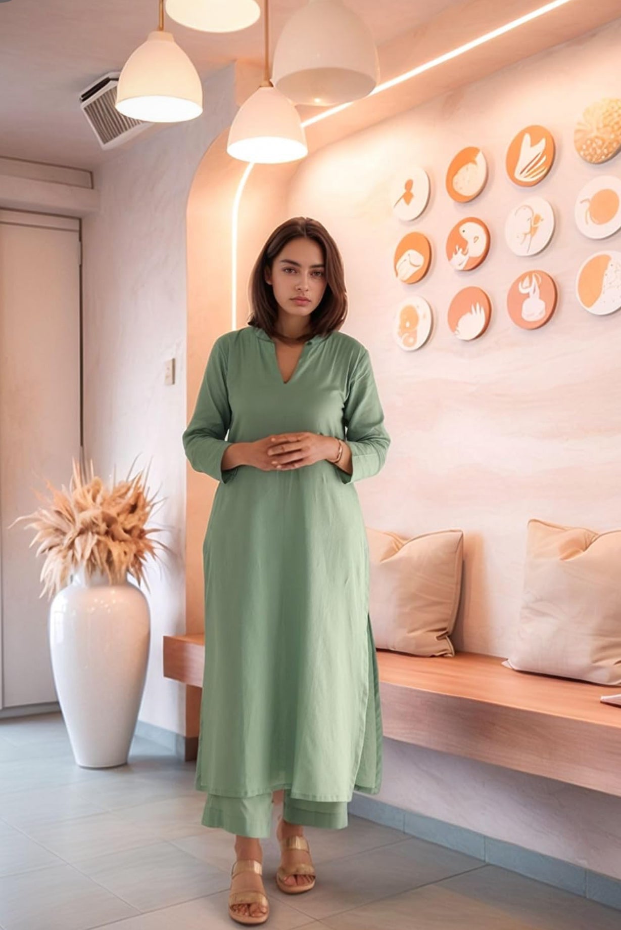 Pastel Green and Pink Kurta Set