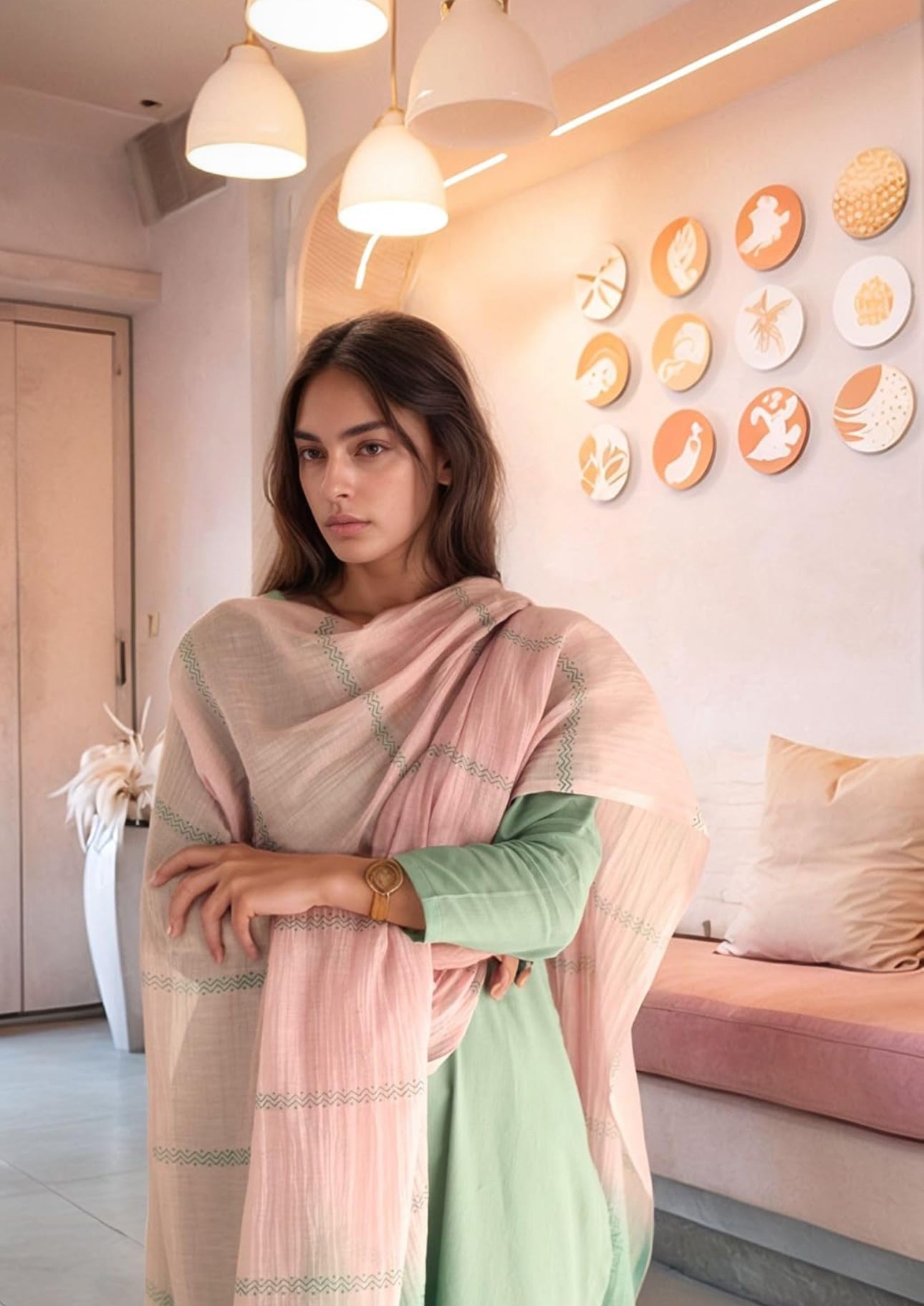 Pastel Green and Pink Kurta Set