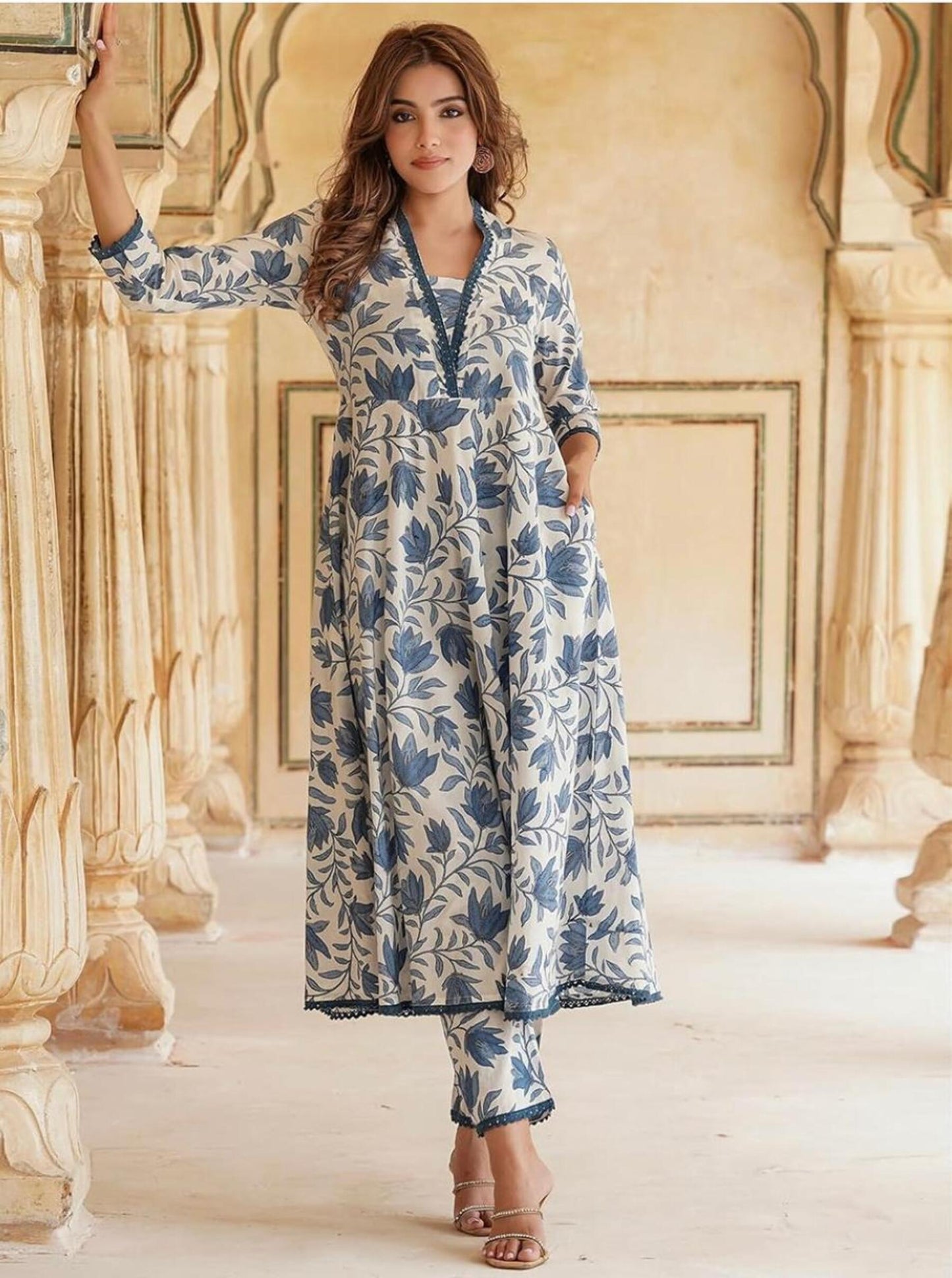 Printed Cotton Alia Cut Anarkali Set