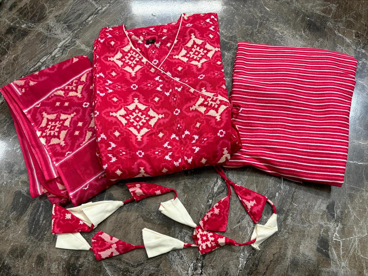 Red Anarkali Printed Kurta Set with Dupatta