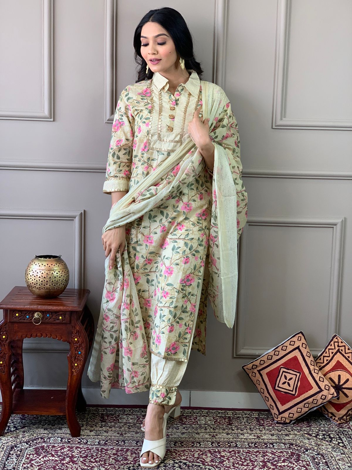 Printed Afghani Style Kurta Set