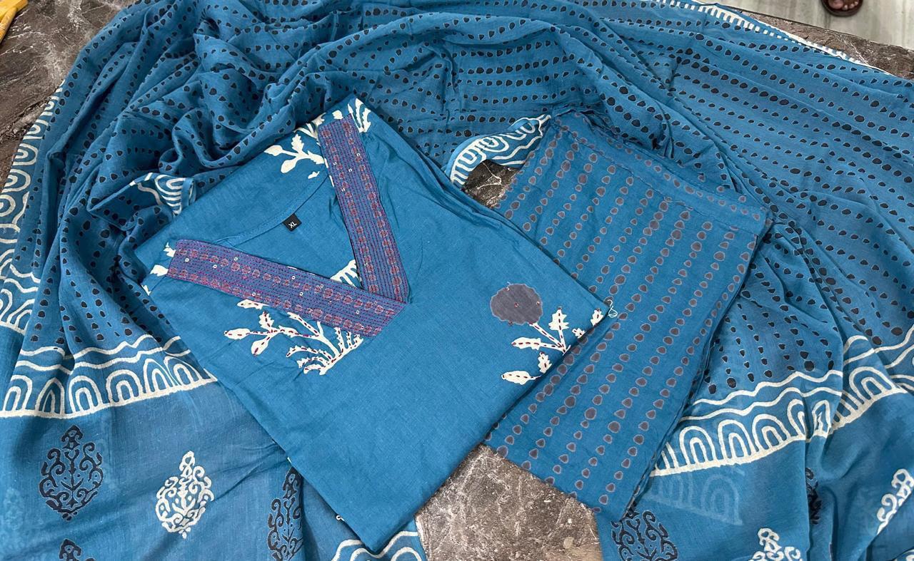 Blue Handblock Kurta Set