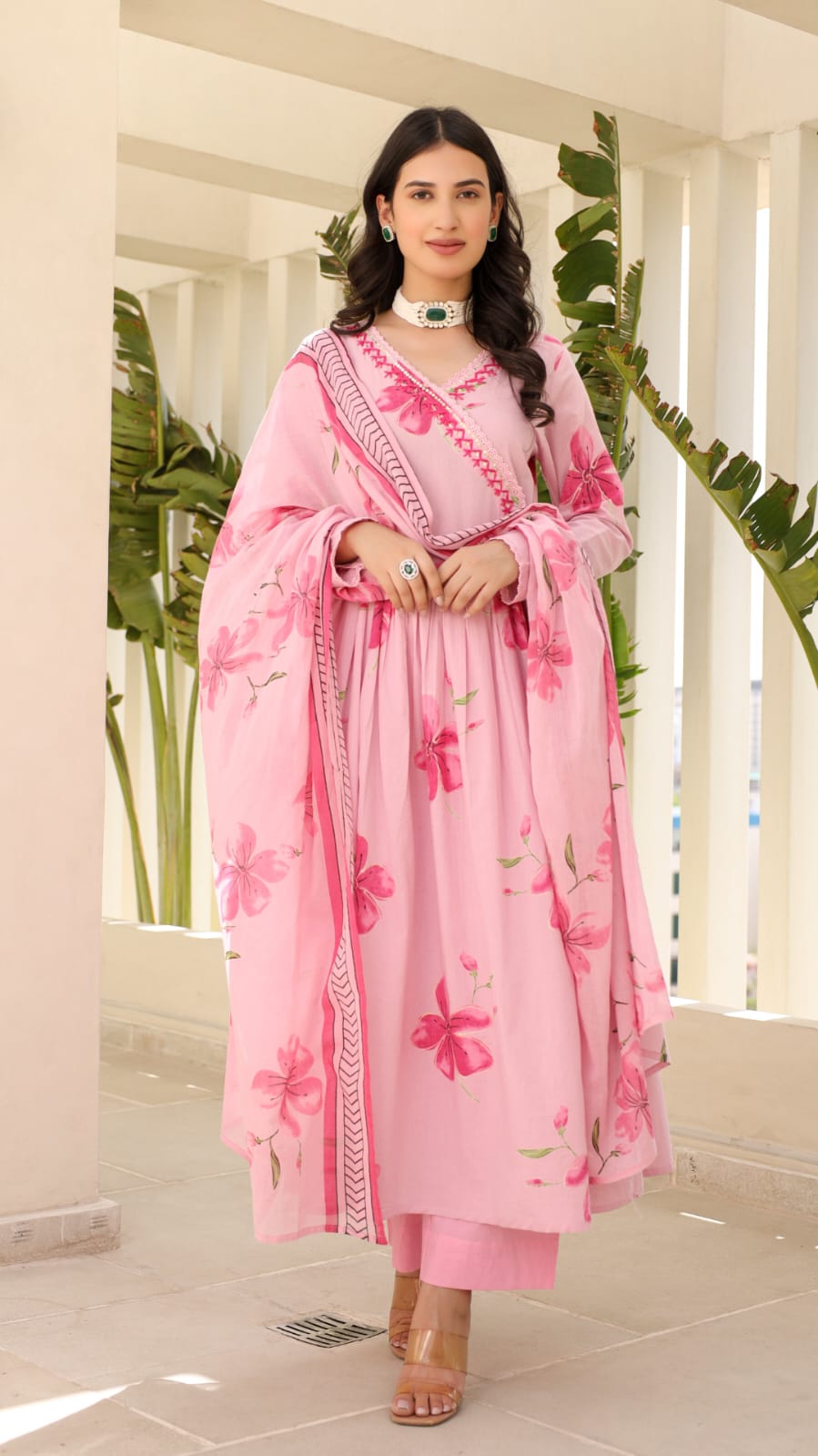 Pink Angrakha Style Kurta Set with Dupatta