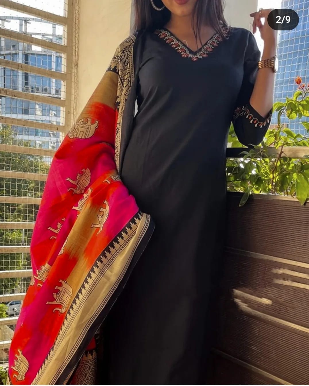 Black Handloom Cotton Kurta Set