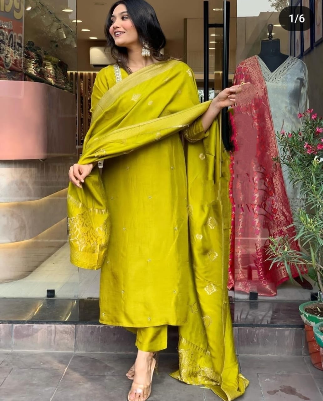 Roman Silk Sequin Embroidery Kurta Set