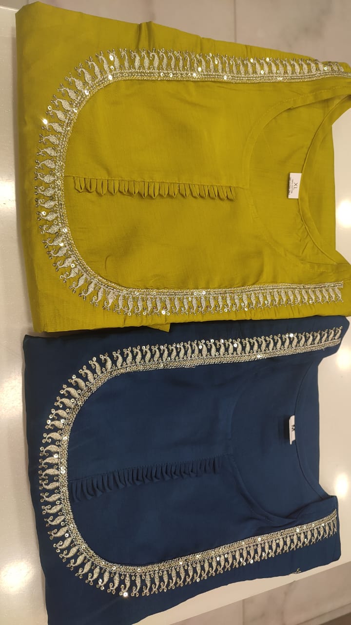 Roman Silk Sequin Embroidery Kurta Set