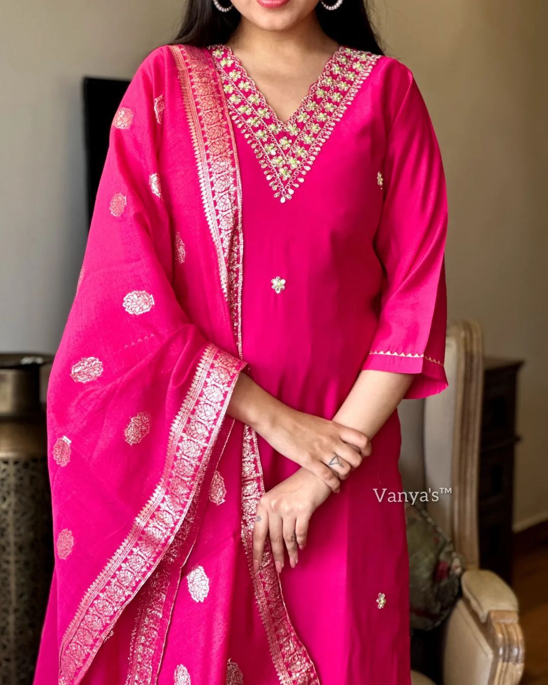 Rani Pink Embroidered Kurta Set