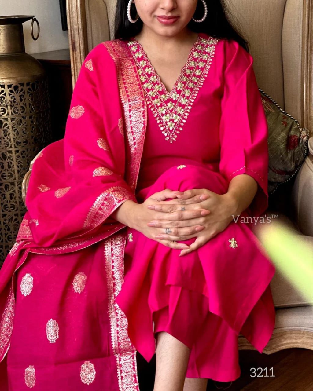 Rani Pink Embroidered Kurta Set