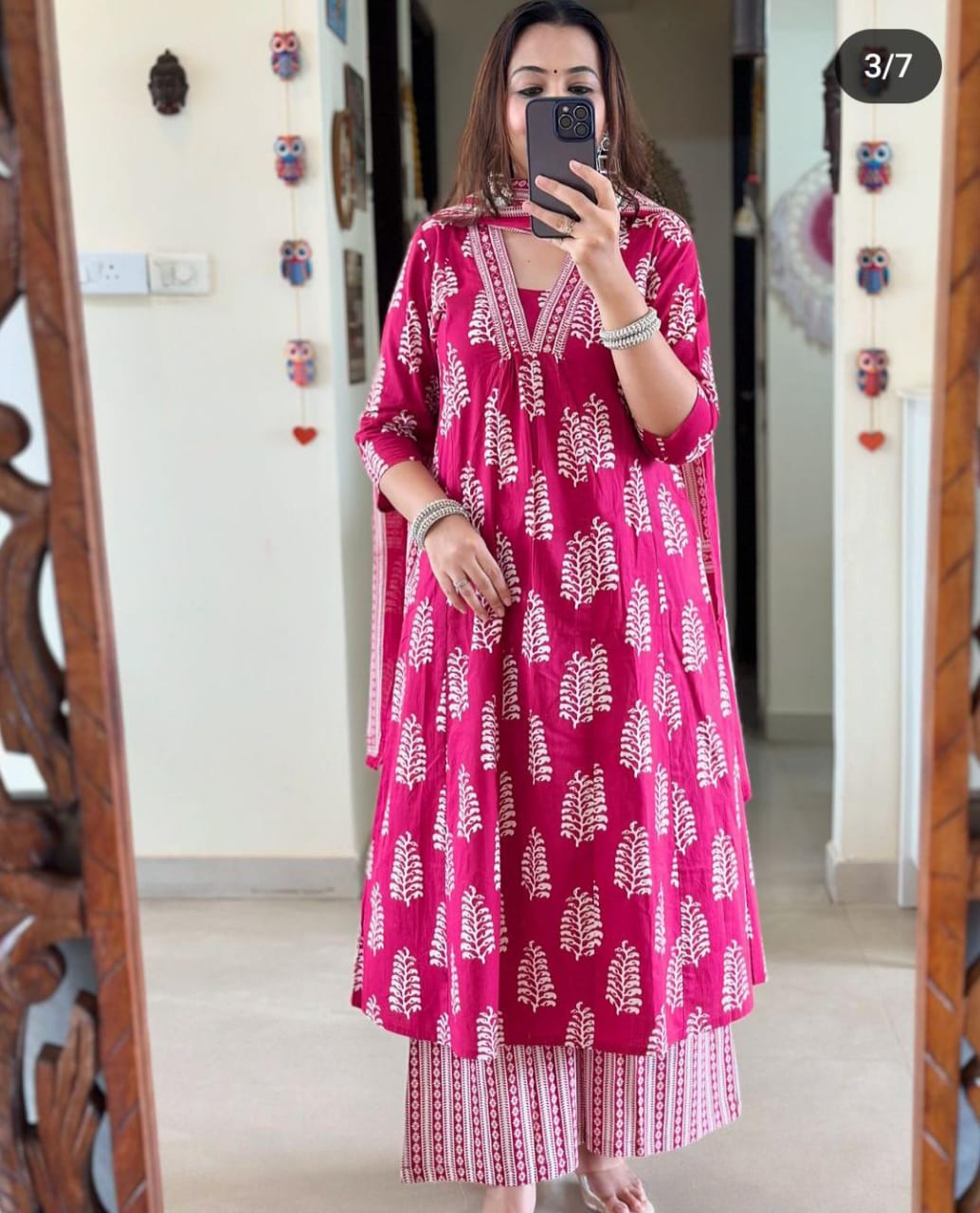 Pink Hand Block Printed Cotton Kurta Set