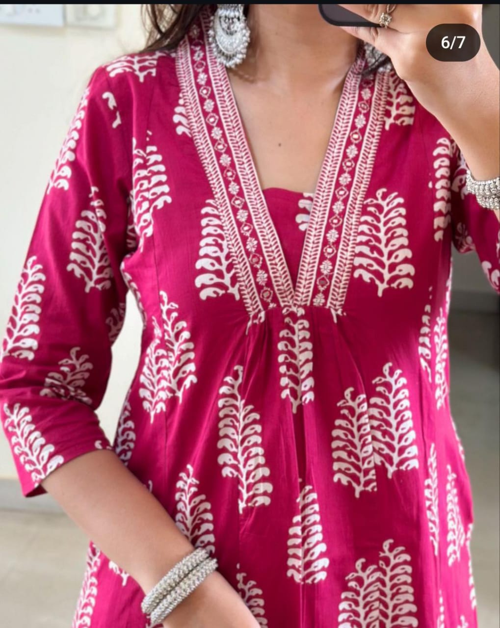 Pink Hand Block Printed Cotton Kurta Set
