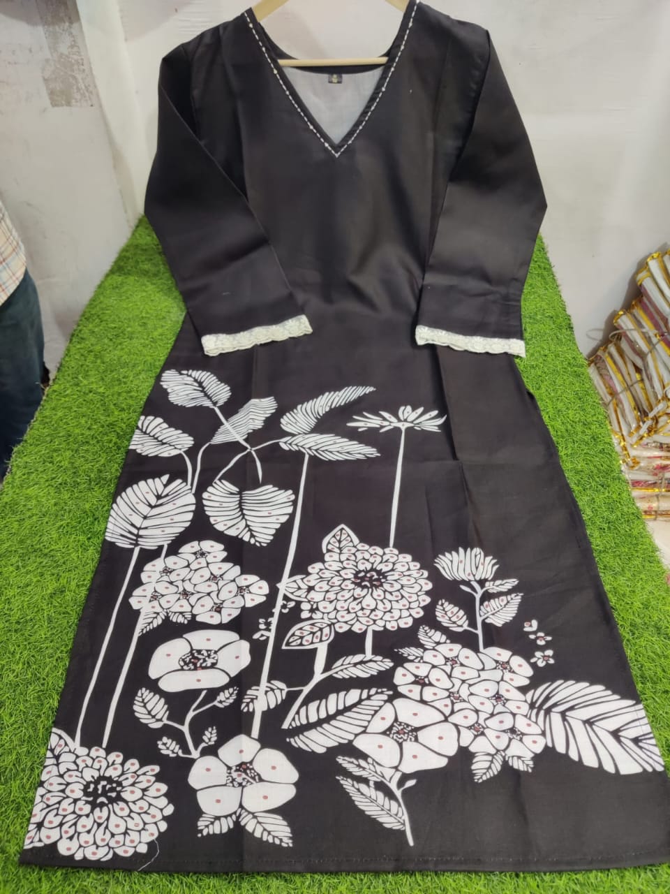 Black and White Printed Kurta Set