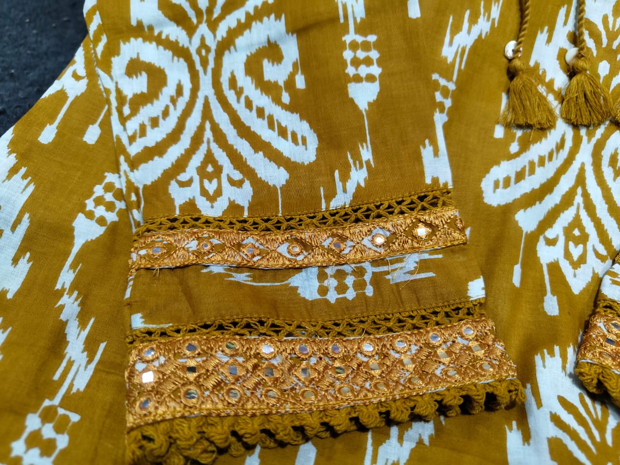 Ikat Style Print Embroidered Kurta Set