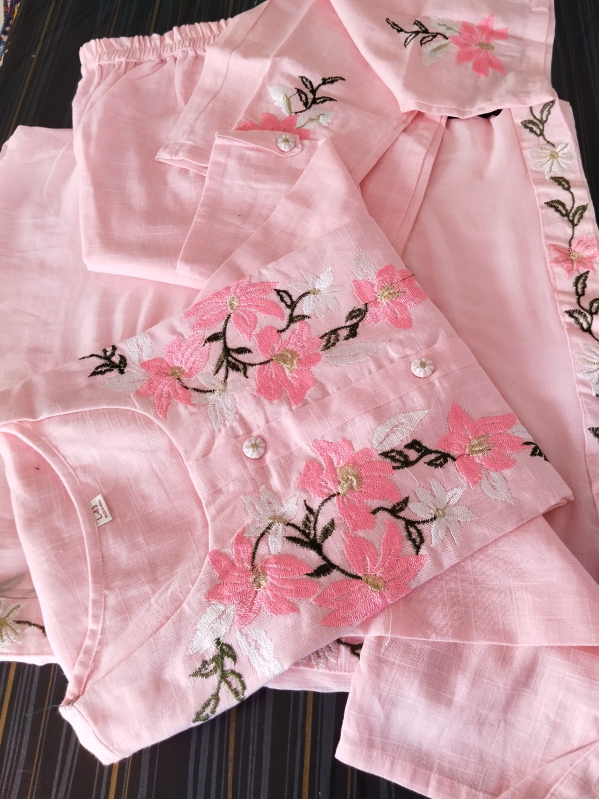 Pink Embroidered Cotton Kurta Set