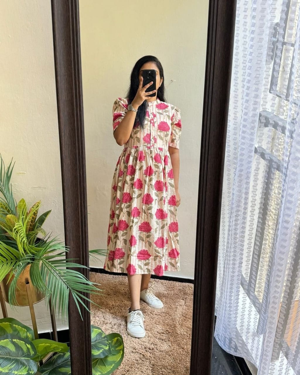 Printed Floral Cotton Midi Dress
