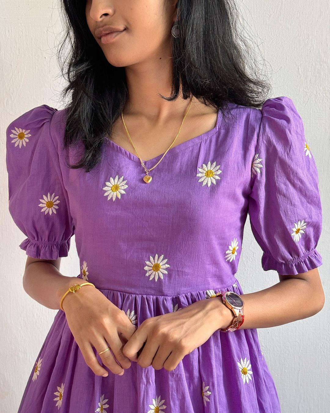 Flared Sunflower Embroidered Dress