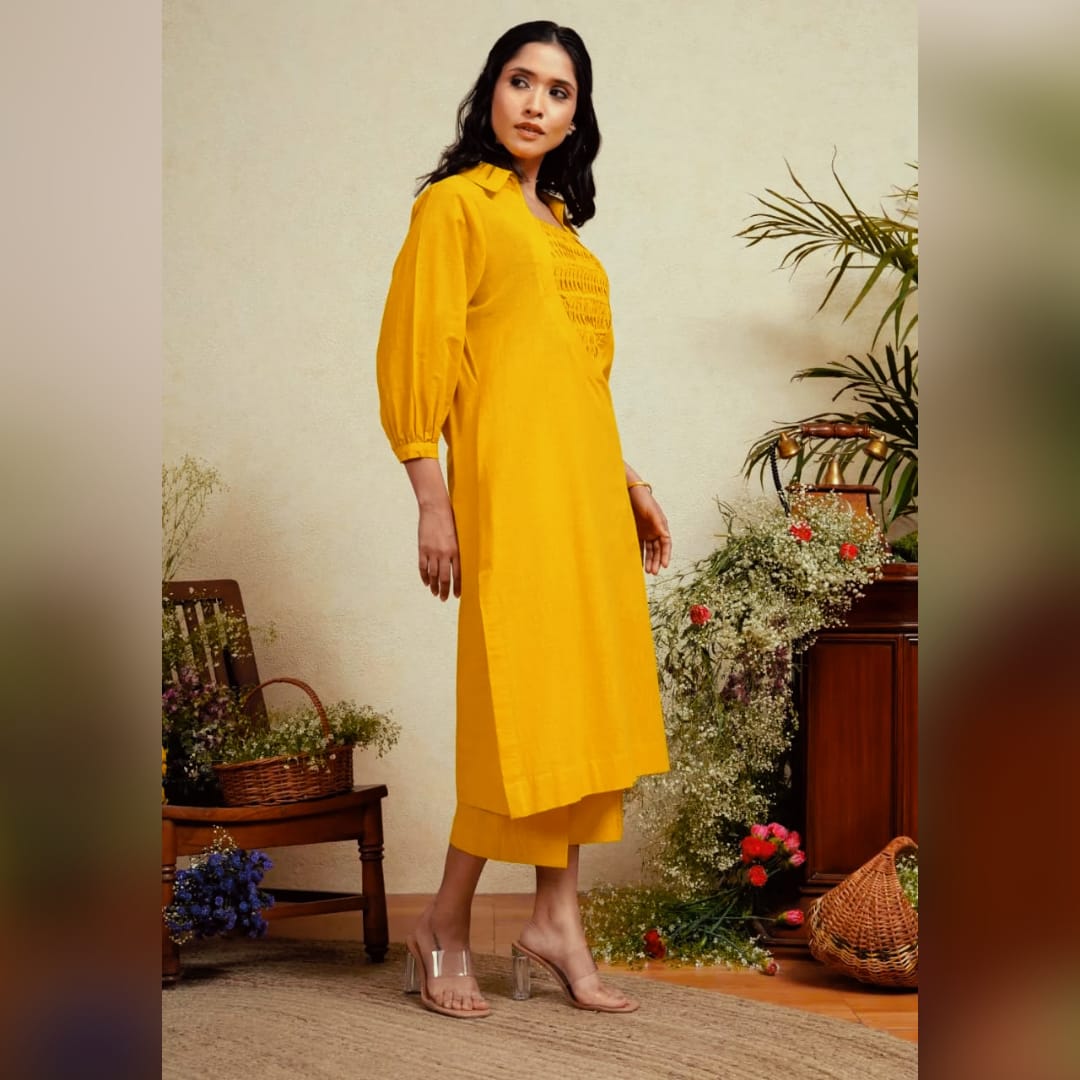 Pintucks Pure Cotton Kurta Set