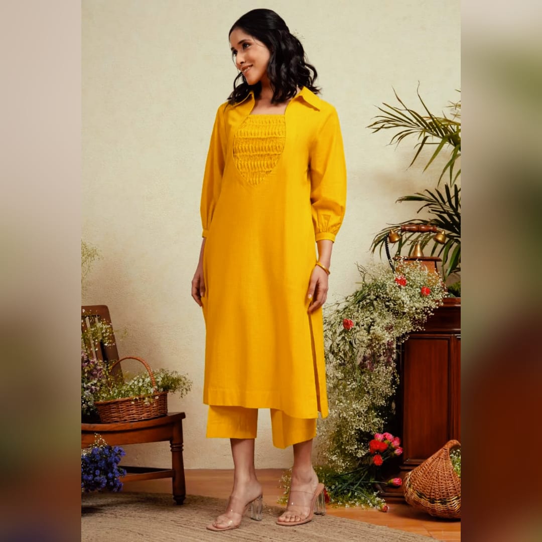 Pintucks Pure Cotton Kurta Set