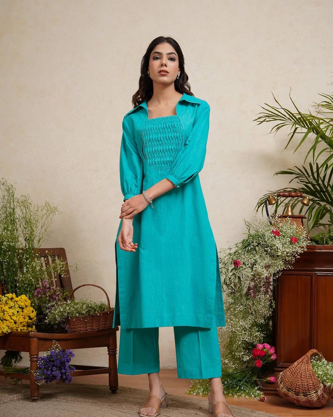 Pintucks Pure Cotton Kurta Set