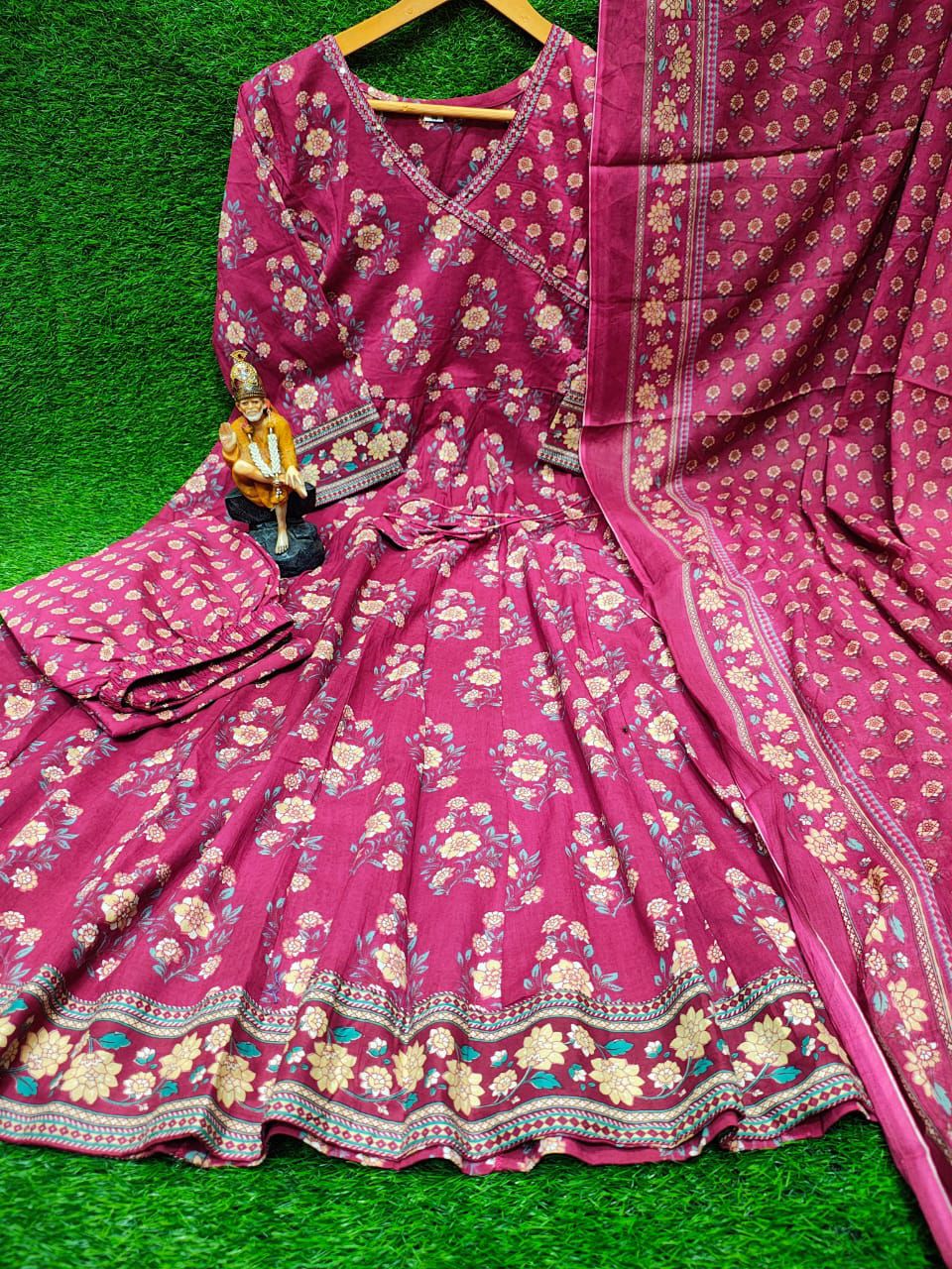 Pink Printed Angrakha Anarkali Set