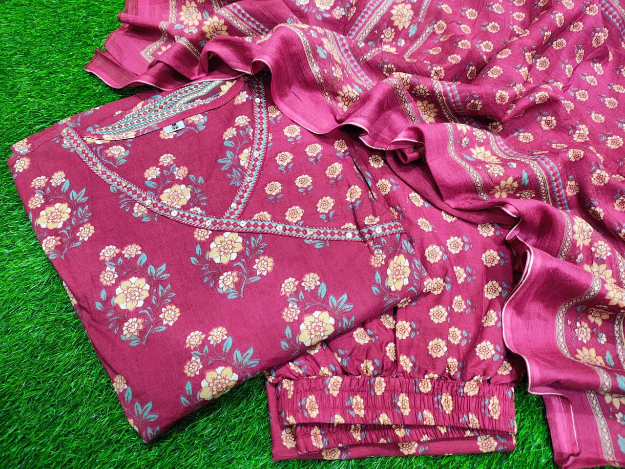 Pink Printed Angrakha Anarkali Set