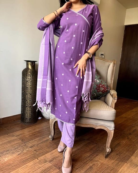 Purple Handloom Cotton Kurta Set