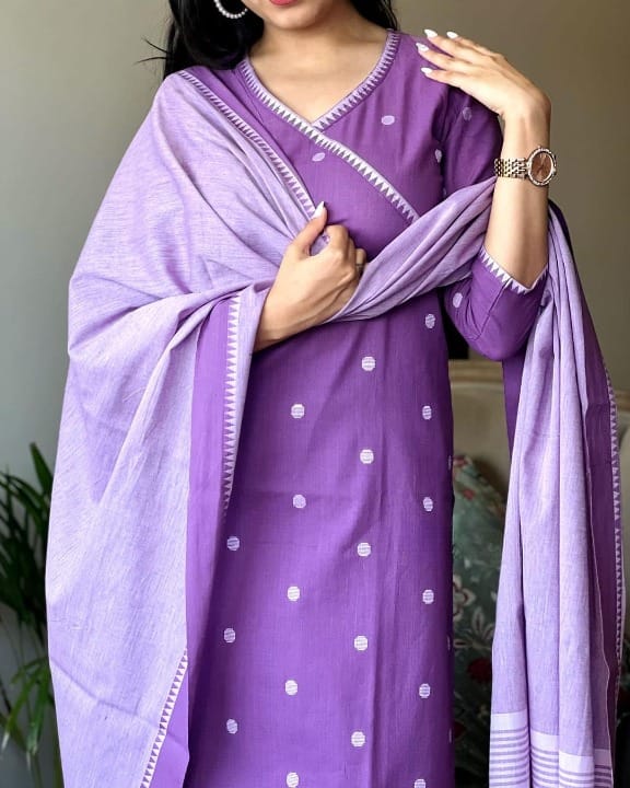 Purple Handloom Cotton Kurta Set
