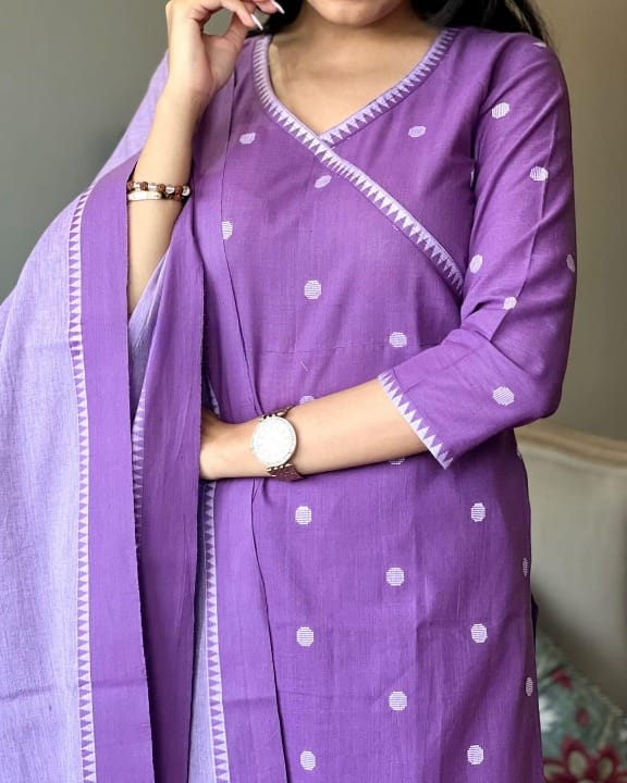 Purple Handloom Cotton Kurta Set