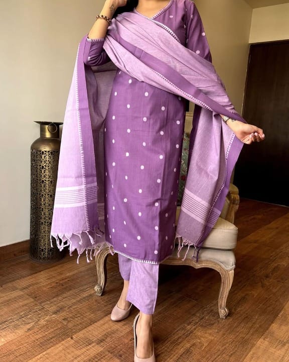 Purple Handloom Cotton Kurta Set