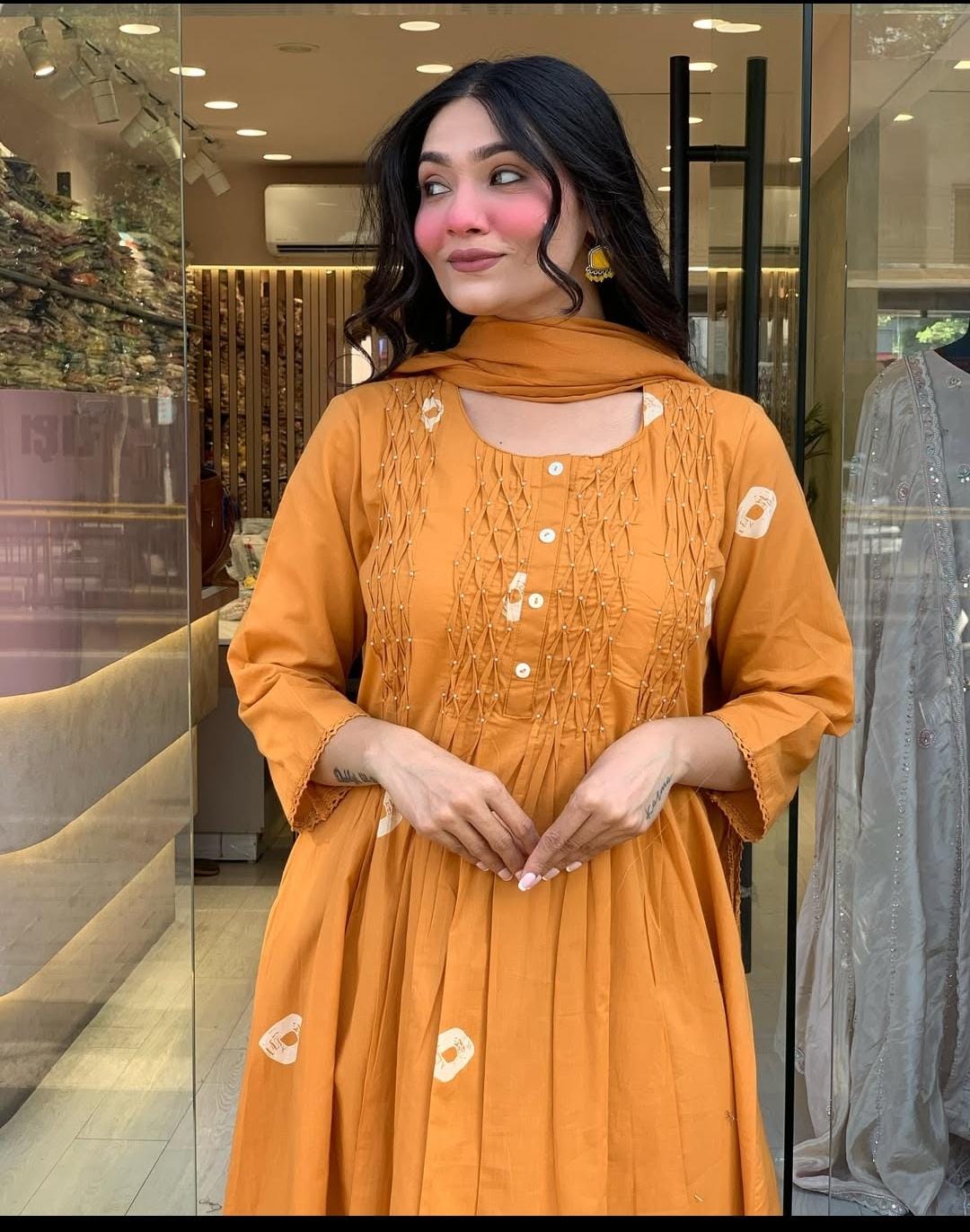 Mango Yellow Cotton Kurta Set with Pintucks