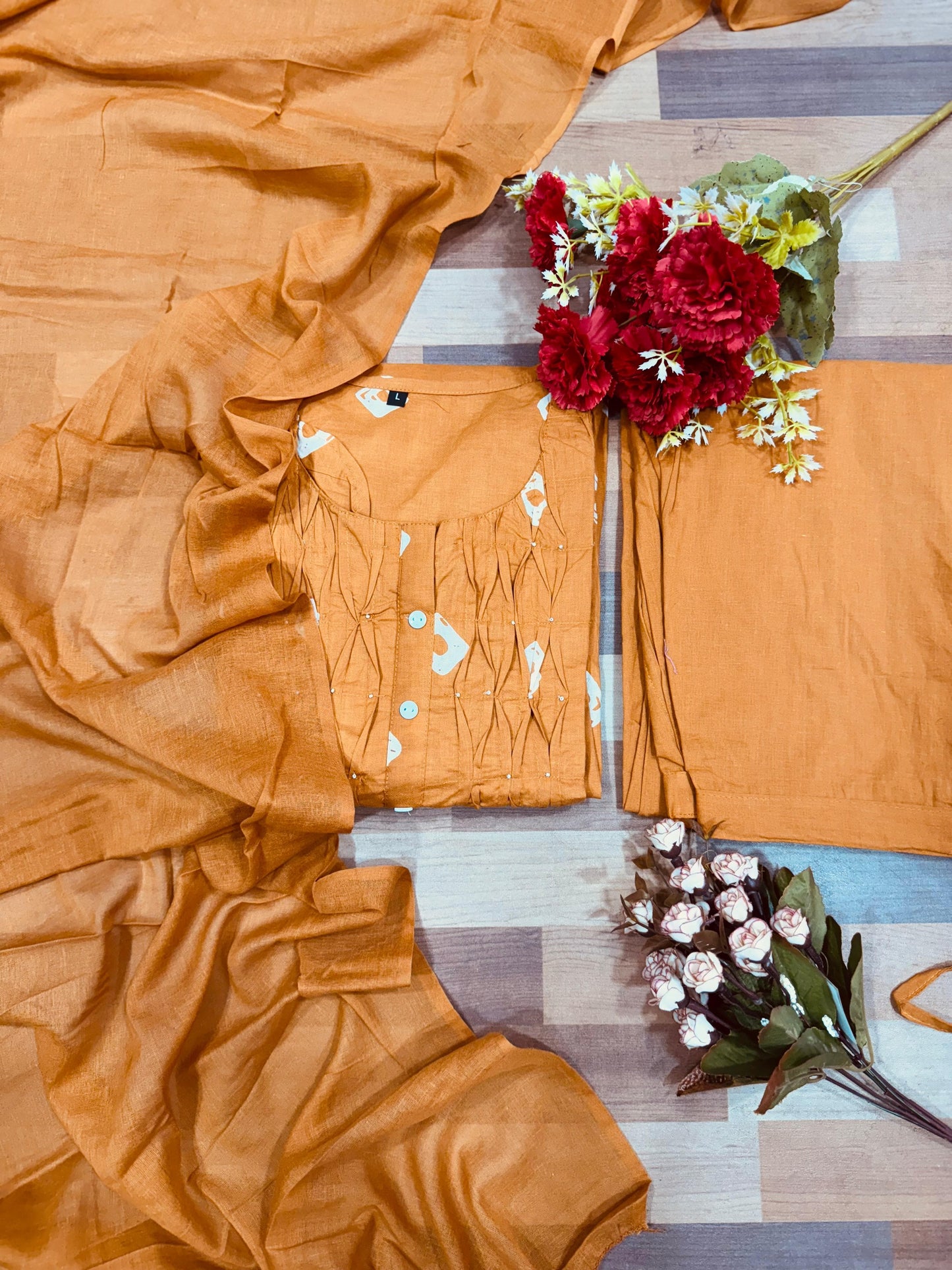 Mango Yellow Cotton Kurta Set with Pintucks