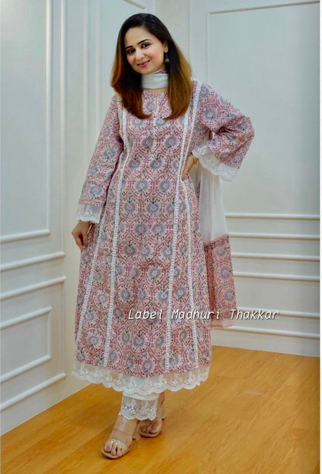 Pink Lace Kurta Set With Dupatta
