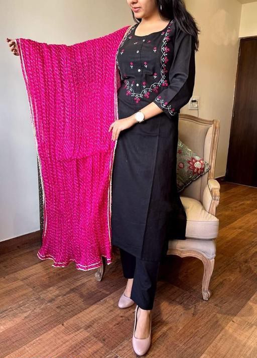 Black Embroidered Handloom Kurta Set