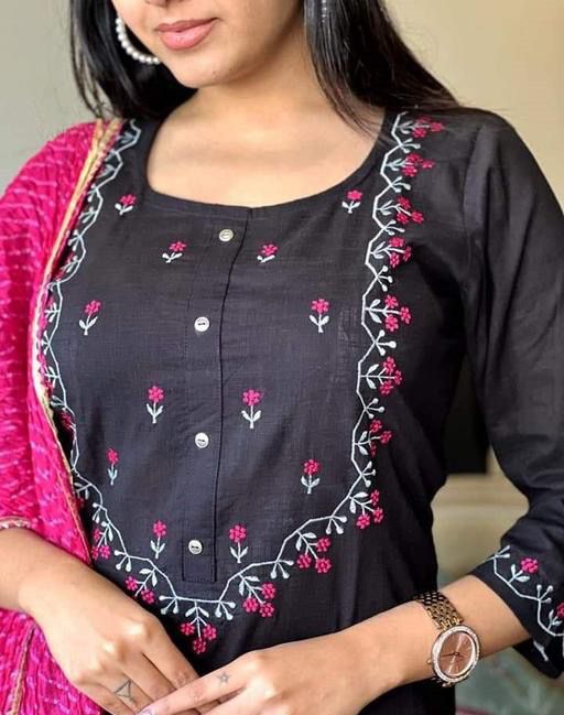 Black Embroidered Handloom Kurta Set