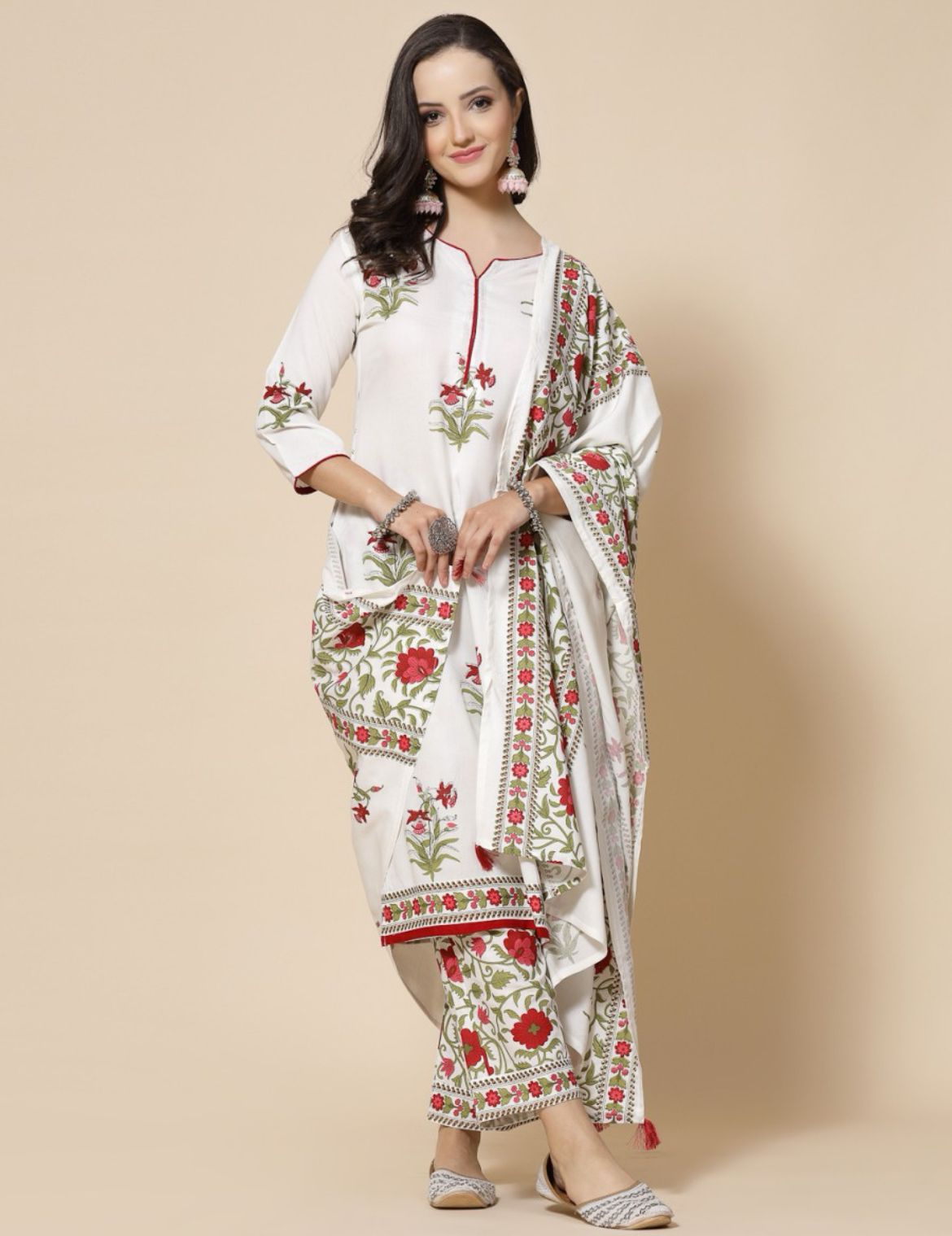 White & Red Kurta Palazzo set