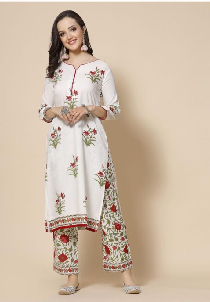 White & Red Kurta Palazzo set