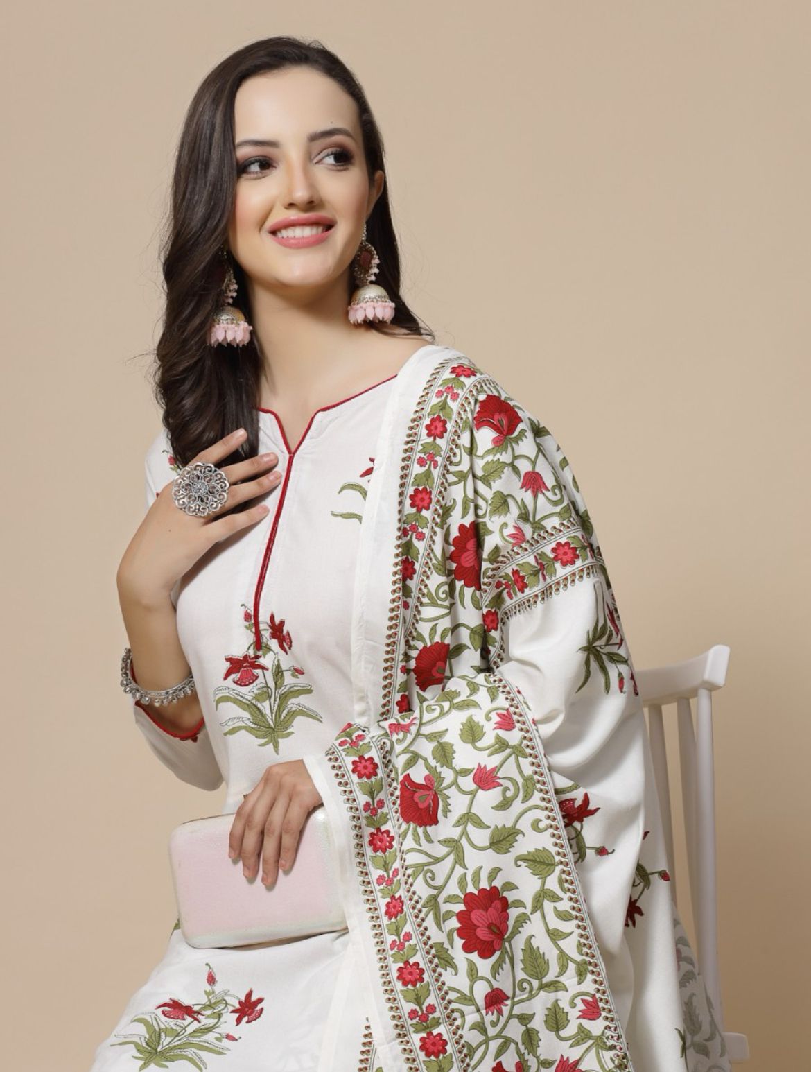White & Red Kurta Palazzo set