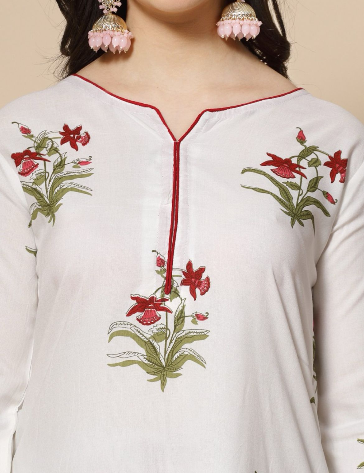 White & Red Kurta Palazzo set
