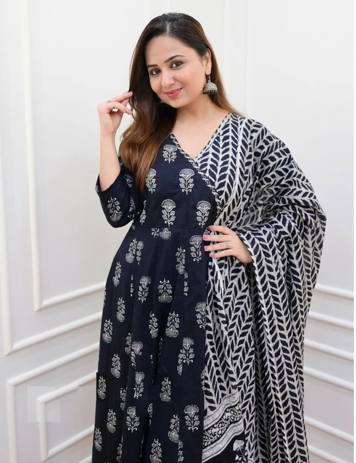 Black Angrakha Style Kurta Set