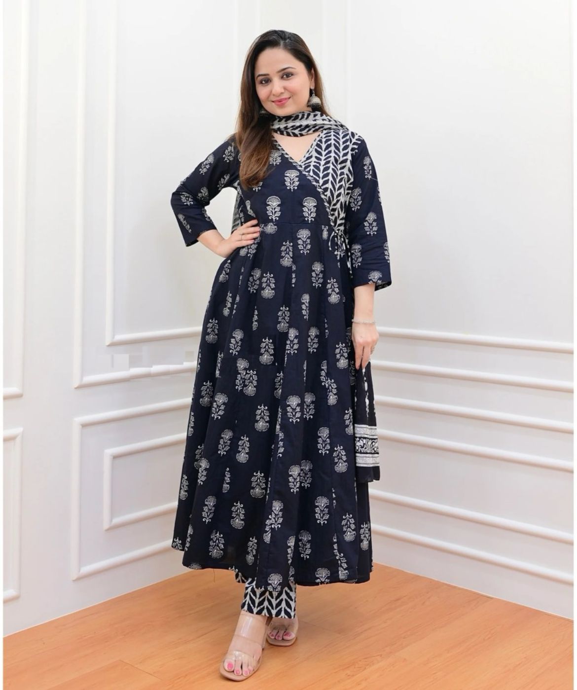 Black Angrakha Style Kurta Set