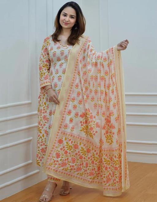 Printed Cotton Angrakha Style Kurta Set
