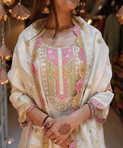Self Design Embroidered Kurta Set With Dupatta