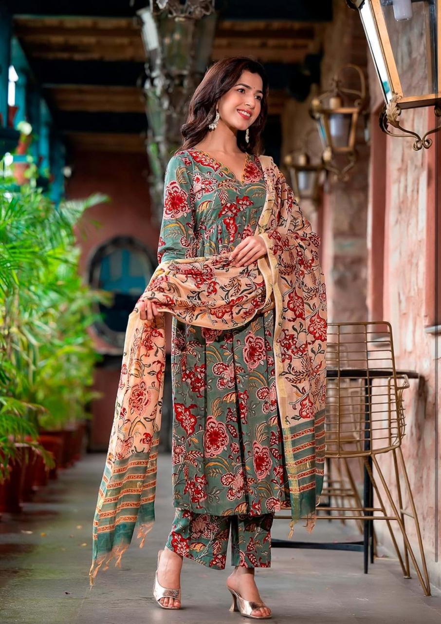 Floral Ethnic Anarkali Kurta Set With Dupatta