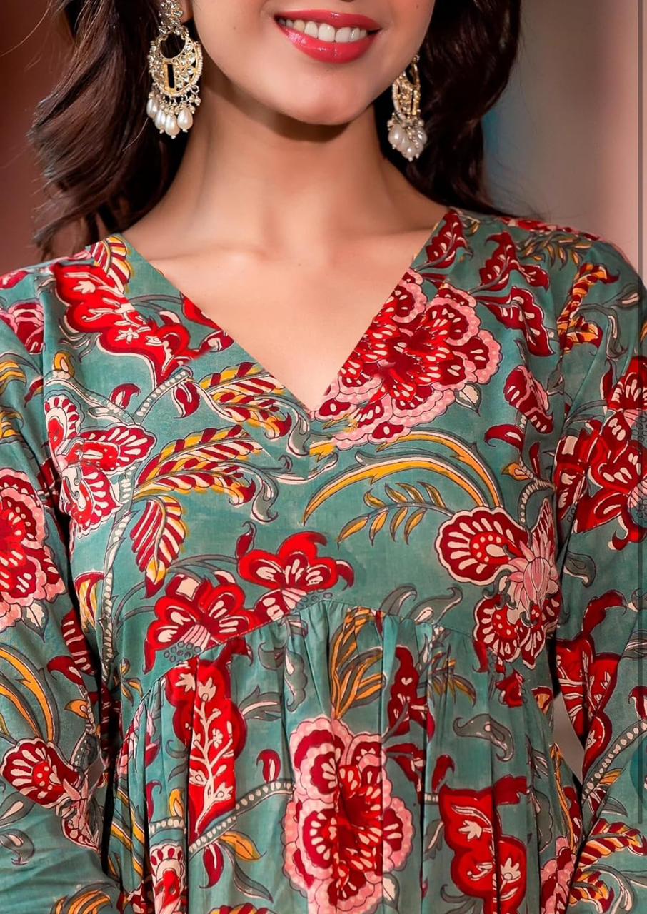 Floral Ethnic Anarkali Kurta Set With Dupatta