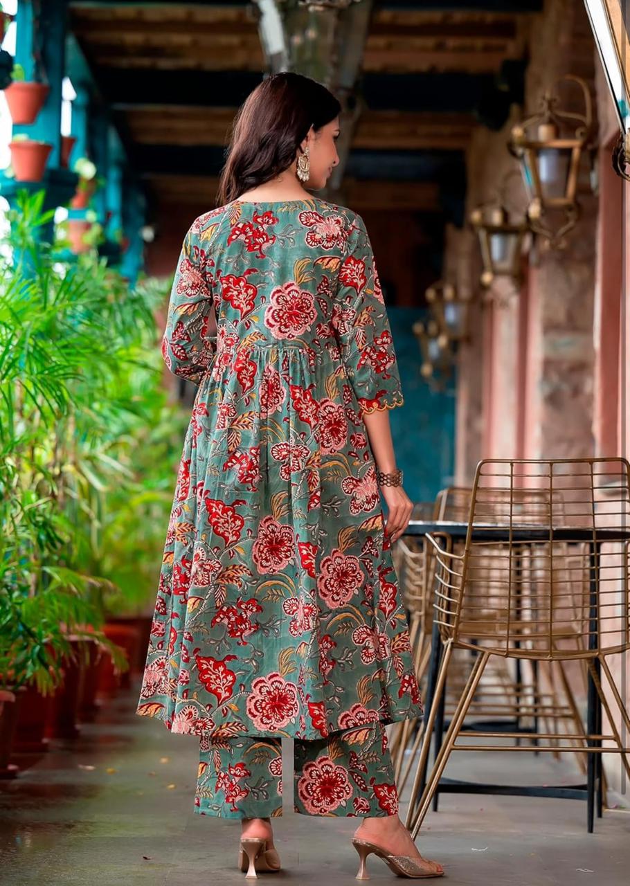 Floral Ethnic Anarkali Kurta Set With Dupatta