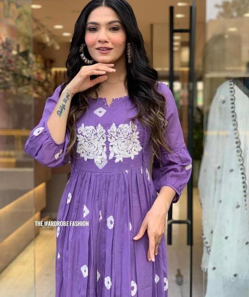 Purple Pure Mulmul Cotton Bandhej Kurta Pants Set