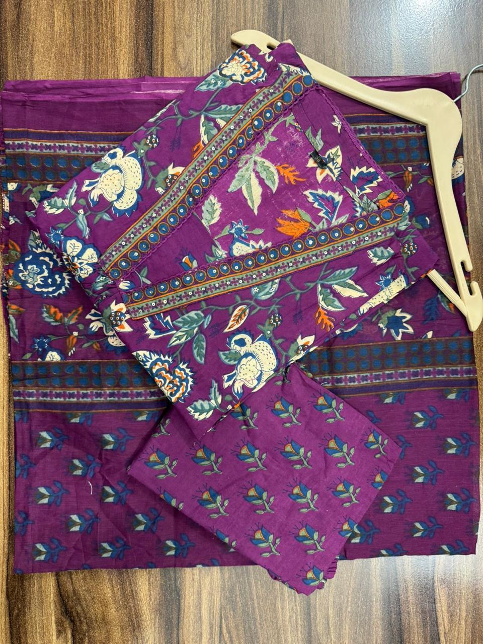 Burgundy Embroidered Cotton Kurta Set