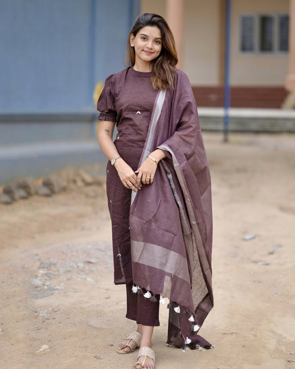 Pure Cotton Puff Sleeves Kurta Set