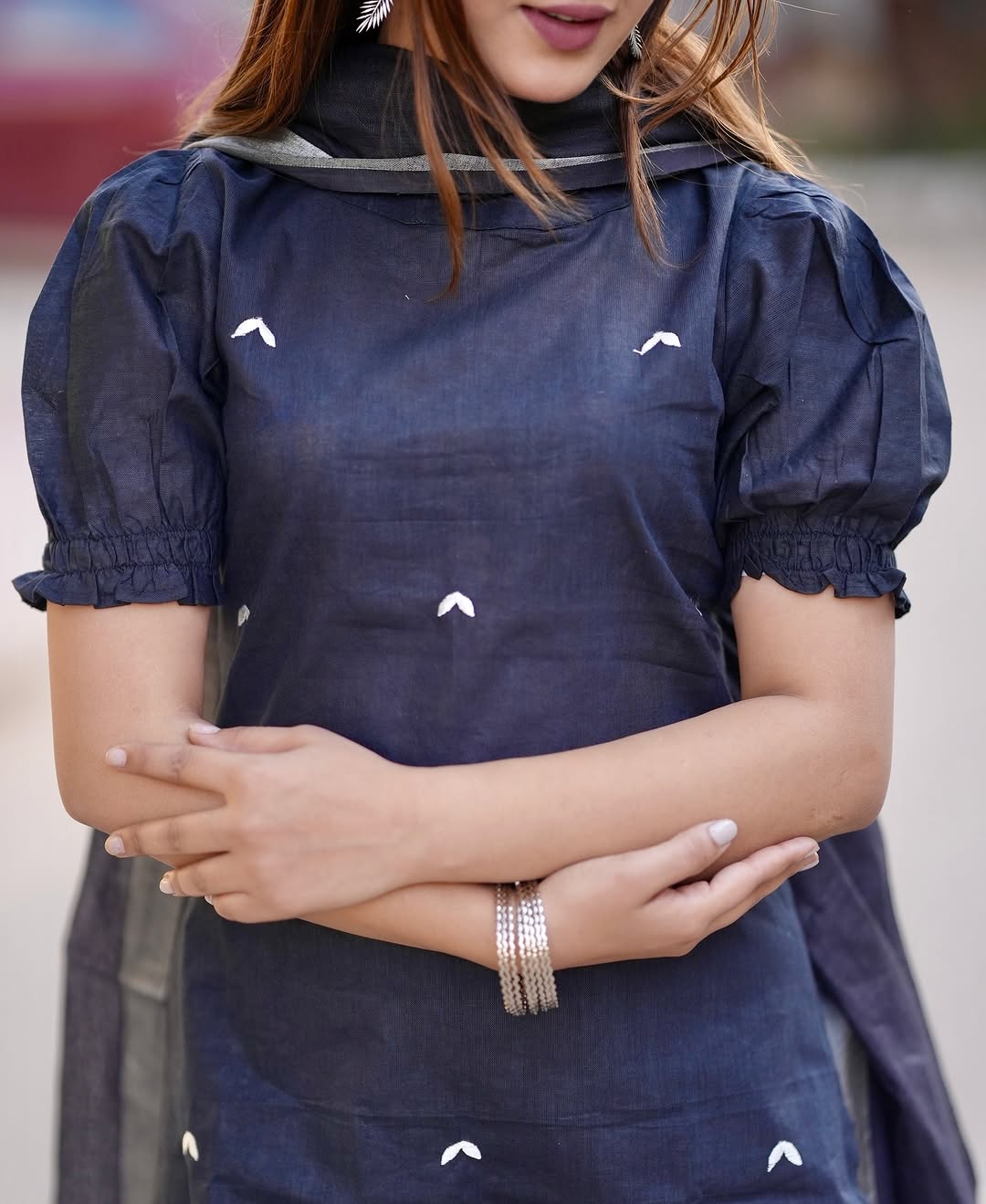 Pure Cotton Puff Sleeves Kurta Set