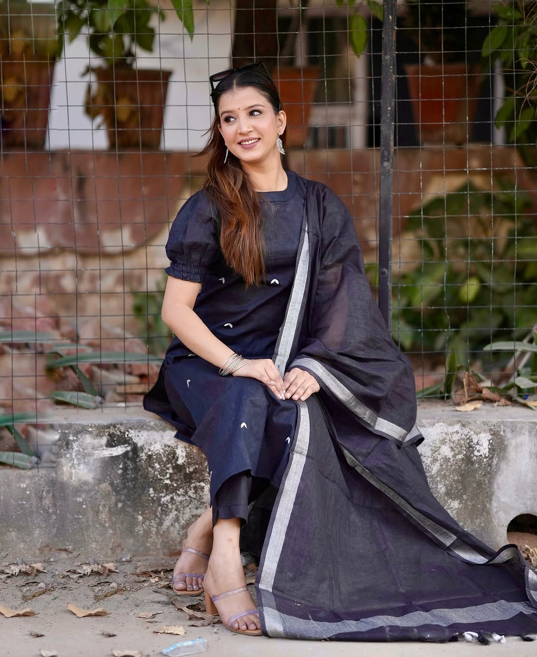 Pure Cotton Puff Sleeves Kurta Set