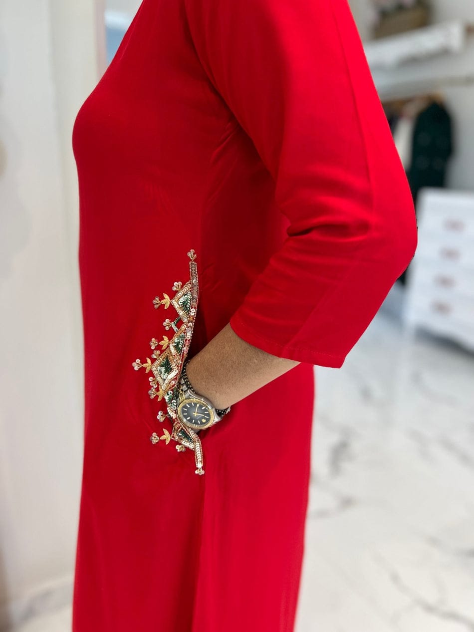 Blue/Red Sequin Work Party Wear Coord Set